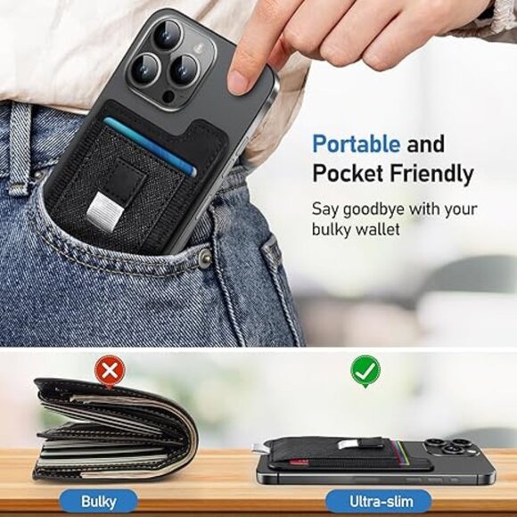 Magnetic Wallet Compatible with MagSafe iPhone 16 15 14 13 12 Pro Max Plus Black - Picture 1 of 6